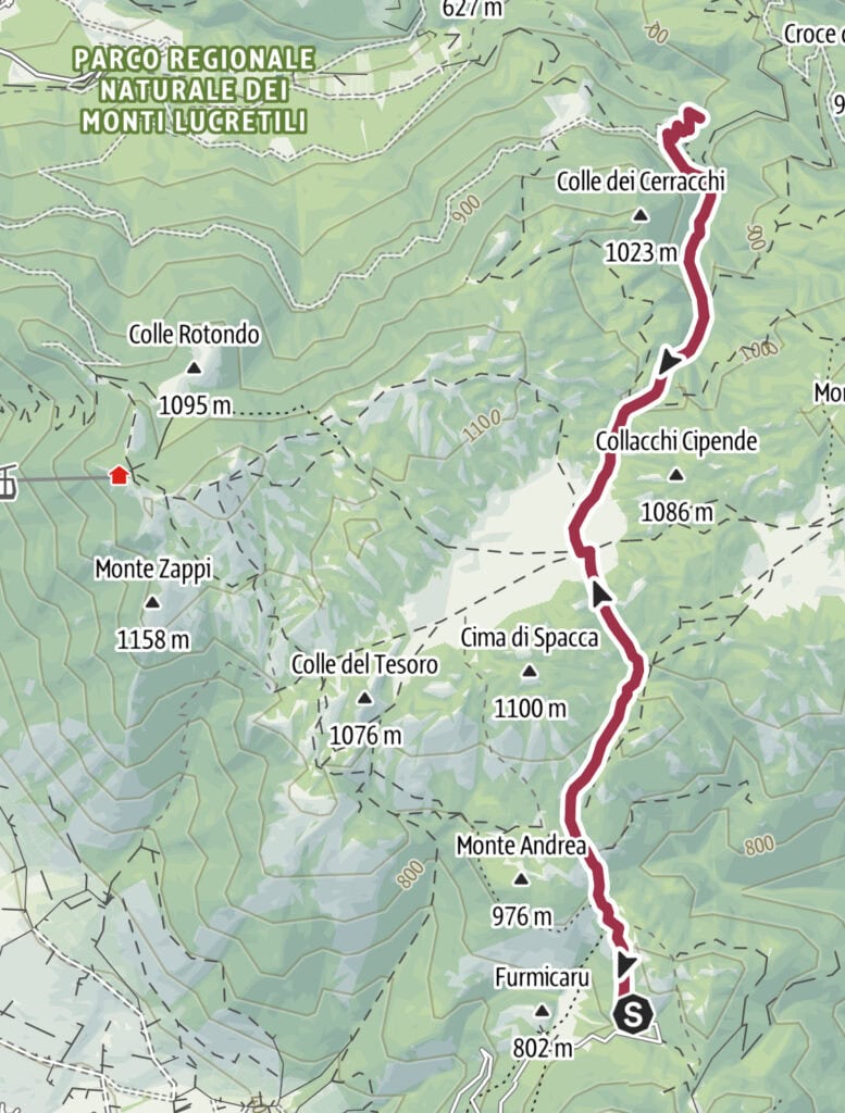 mappa e percorso di pratone monte gennaro