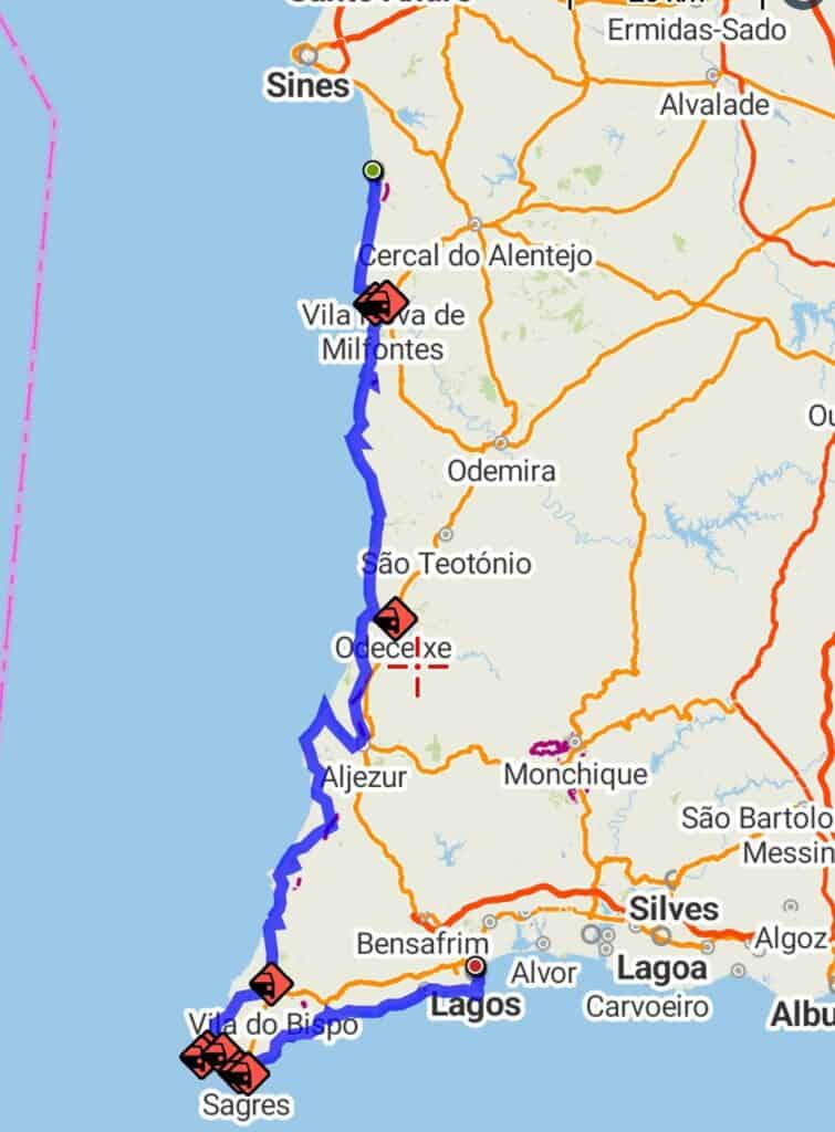 percorso del cammino dei pescatori Rota Vicentina
