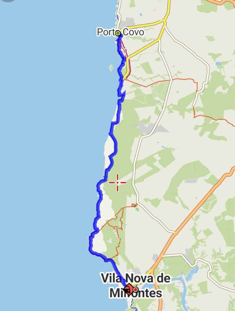 Guida completa alla Rota Vicentina - Il cammino dei pescatori 4 mappa prima tappa percorso rota vicentina